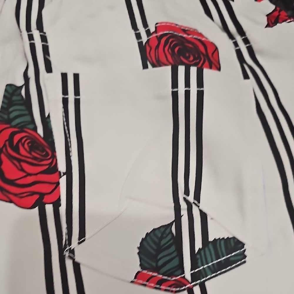 Floral Striped Shorts with Red Roses - Picture 8 of 9